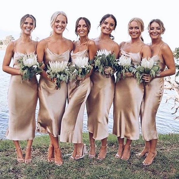 

robe де sorrie bridemaid платье 2020 длина спагетти атласные maid честь партия платье венчание для гостей чай вечерние платья, White;pink