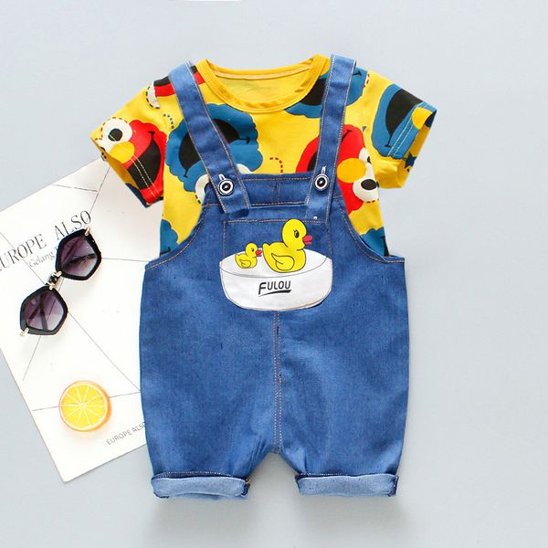 

baby clothes set cartoon boy summer kits 1 2 3 4 years fashion kid boys girls clothes t-shirt bib shorts clothing child costume, White