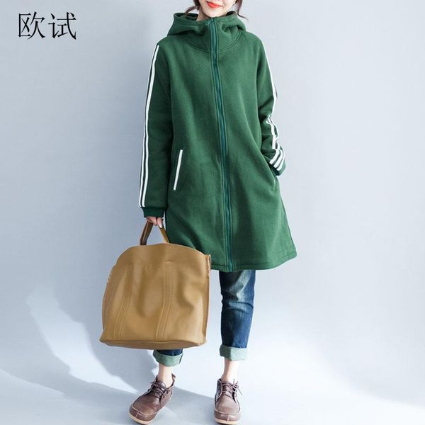 

plus size winter long jacket thick fleece striped coat women korean clothes oversized hooded turtleneck jackets coats 2019 new, Black