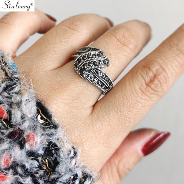 

sinleery ослепительной vintage кольцо античного серебро цвет полного крошечные черный кристалл циркон обручальные кольца для женщин ювелирны, Golden;silver