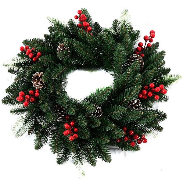 

15.7'' christmas wreath door decoration artificial foam berry wreath with natural pine cone pendant wall decor
