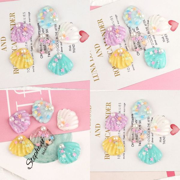 

30pcs glitter sequins resin seashell flatback cabochon with faux pearl diy phonecase hair accessories decoration embellishments, Blue;slivery