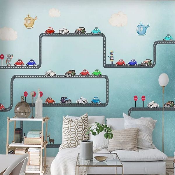 

custom large mural 3d wallpaper cartoon simple style car airplane boy child bedroom mural tv back wall decor deep 5d embossed