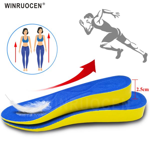 

winruocen pu height increase insoles for men/women 2.5cm invisiable arch support orthopedic insoles absorption insert, Black