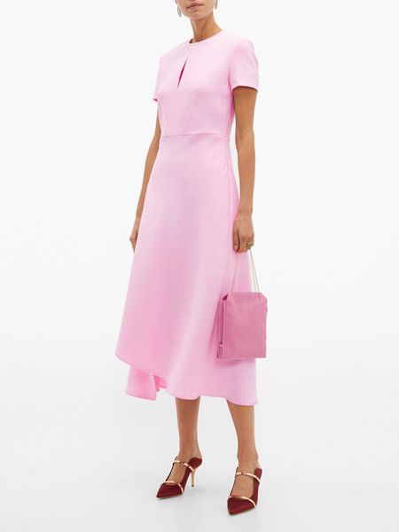 

luxury women asymmetrical dress key hole round neck short sleeve midi dresses, Black;pink
