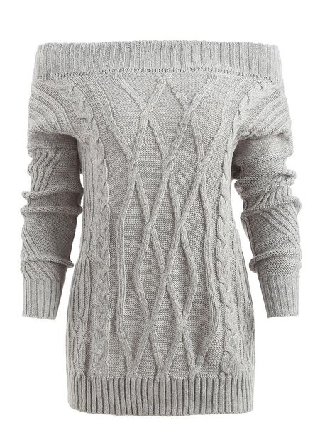 

casual warm outwear jumper pullover off shoulder geometric chunky sweater jacquard knit solid long sweater, White;black