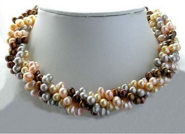 

beautiful 4strands 17" coffee pink gray champagne pearl necklace, Silver