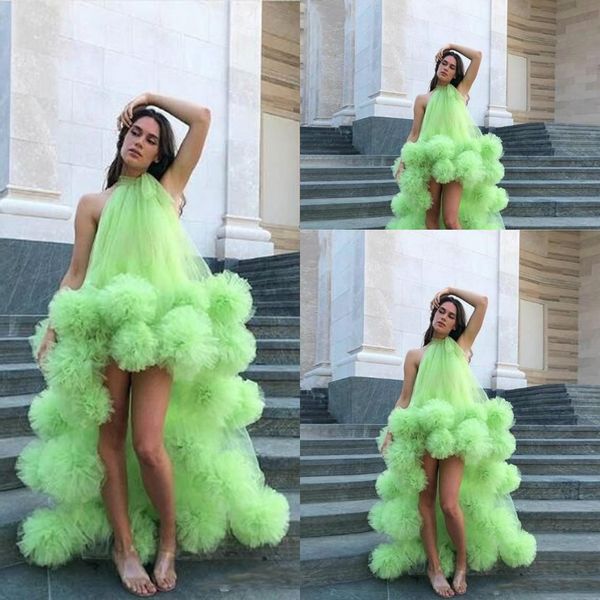 Nuovi abiti da ballo a basso ballo verde sexy africano dubai tutu gonne a collo alto volant di coda araba coda spiaggia boho abiti da sera personalizzati 403 403