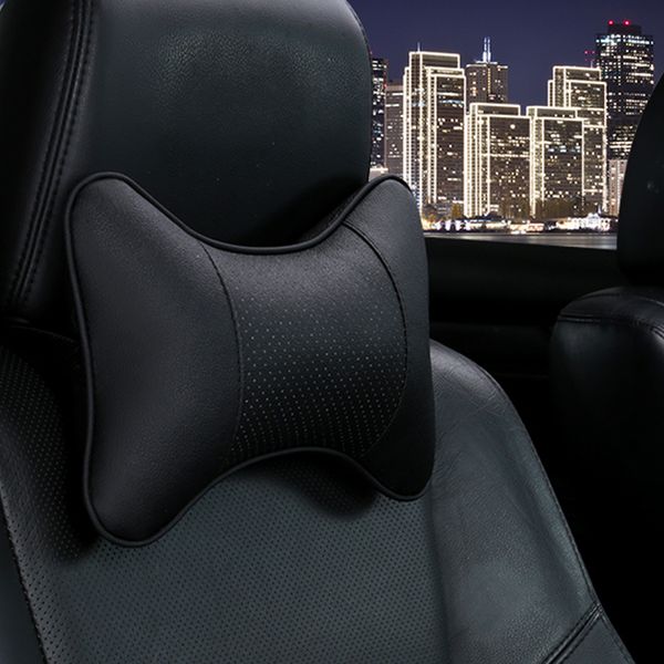 

2pcs car neck pillows both side pu leather single headrest fit for most cars filled fiber universal car pillow auto accessories