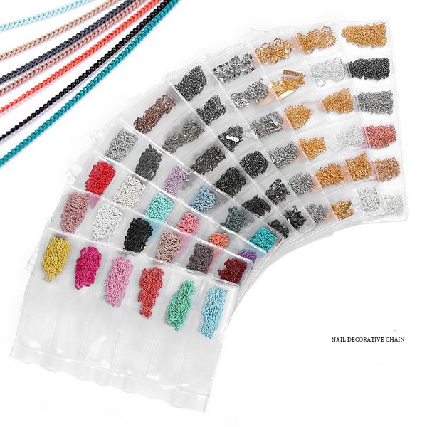 

10 colors new delicate nail art metal chain rock punk ultra fine zipper nail 3d ornaments chain manicure decorations, Silver;gold