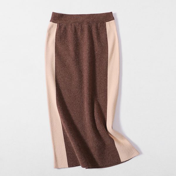 

women's knit skirt autumn winter high waist patchwork color blocking skirts woman knitting falda female good quality ls215, Black