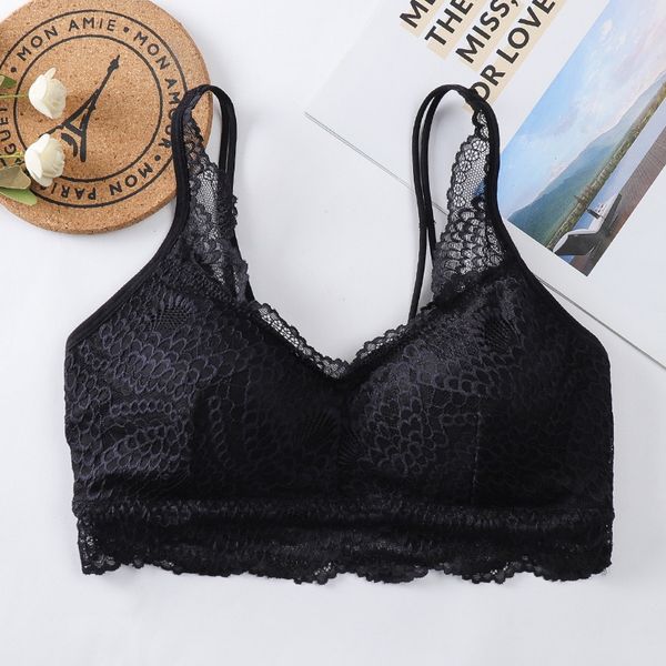 

lace camisole beautiful back bralette ladies no steel ring triangle cup underwear, Black;white