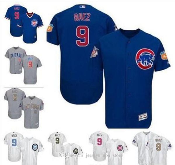 

men women youth majestic custom jersey #9 javier baez home blue grey white baseball jerseys, Blue;black
