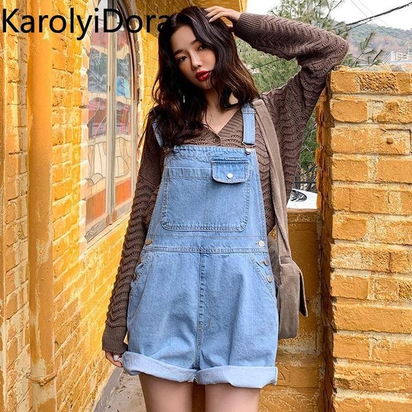 

women's jeans 2020 summer new korean version of the strap denim shorts all-match thin casual wide-leg pants, Blue