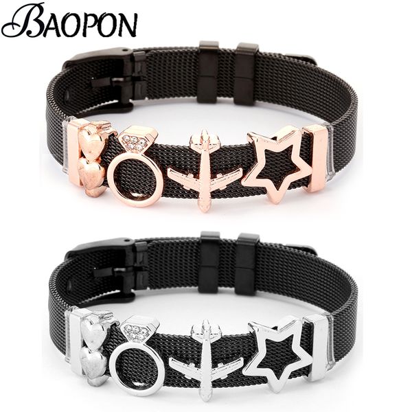 

baopon jewelry black stainless steel mesh bracelets bangles with star charms beads fine bracelets diy jewelry as women gift