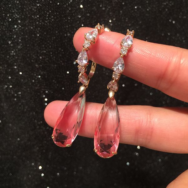 

fashion pink cz drop earring for women, Silver