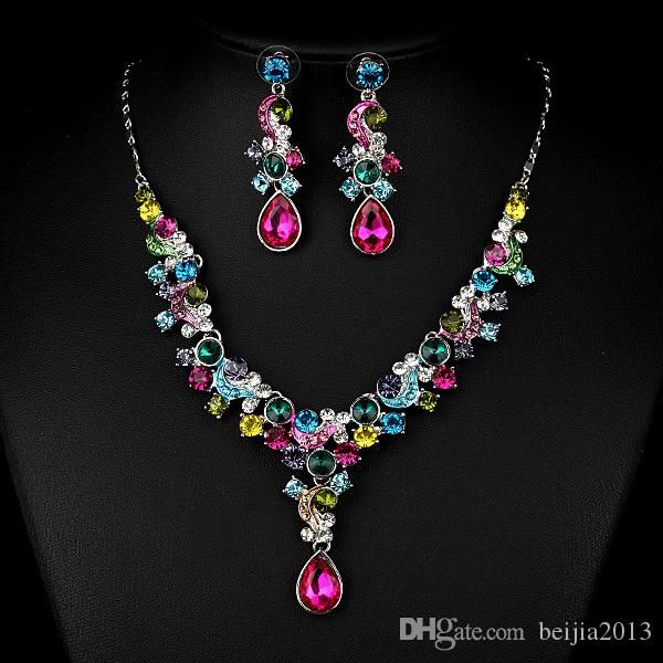 

fashion new 2018 pretty statement jewelry sets rhinestone 18k gold plated collar necklace earring fashion jewelry xt-3619