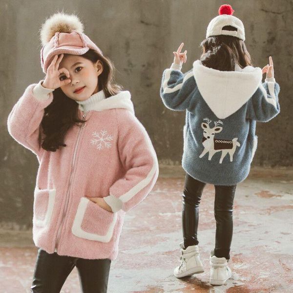 

children's clothing winter plus velvet jacket new girl thick fur coat fashion jacket baby windbreaker outwear, Blue;gray