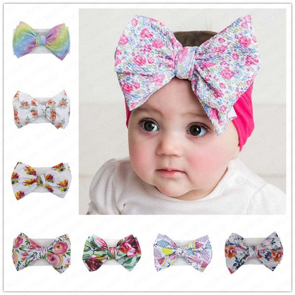 

baby girls floral tie-dyed headband ins big bow hair band bowknot bohemian infant headbands newborn soft hairbands head wrap turban d61006, Slivery;white