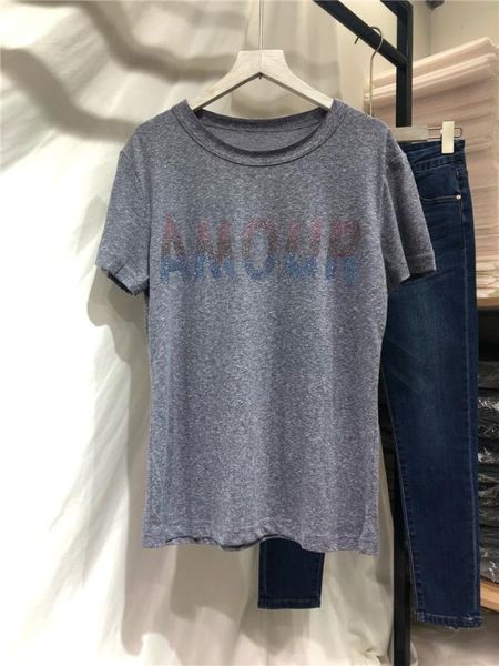 

women's t-shirt summer new diamond gray cotton loose short sleeve t-shirt, White