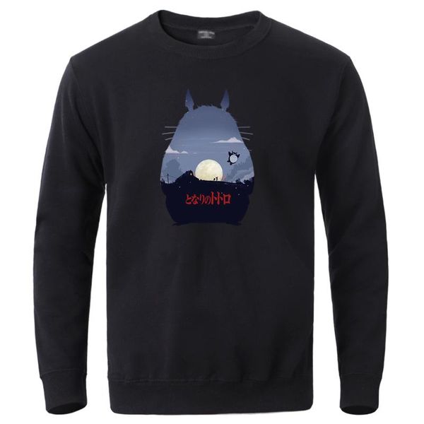 

totoro men hoodies miyazaki hayao cartoon sweatshirt japan anime fashion pullover autumn winter long sleeve crewneck workout top, Black