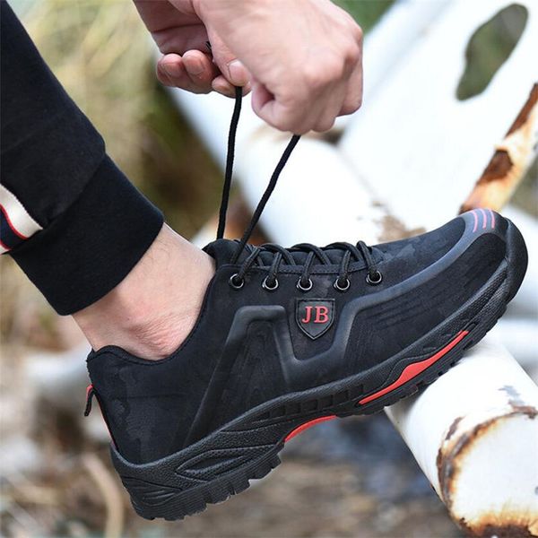 

men's steel toe work safety shoes casual breathable outdoor sneakers puncture proof boots comfortable industrial shoes for men, Black
