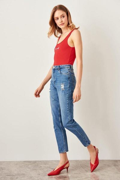 

trendyol blue bird gÃ¶zÃ¼ detailed high bel mom jeans twoss19ug0014