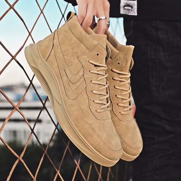 

2019 autumn new men boots cow leather ankle boots creative pu desert winter fluff men sneakers safety boot, Black