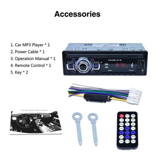 

rk-522 car mp3 player car sd card reader usb with bluetooth fm tuner aux in remote control (no dvd