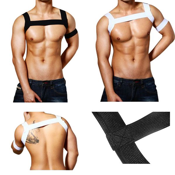 

2pcs/sets men body chest harness elastic shoulder harness strap gay stage costume clubwear male bondage crop black white, Red;black