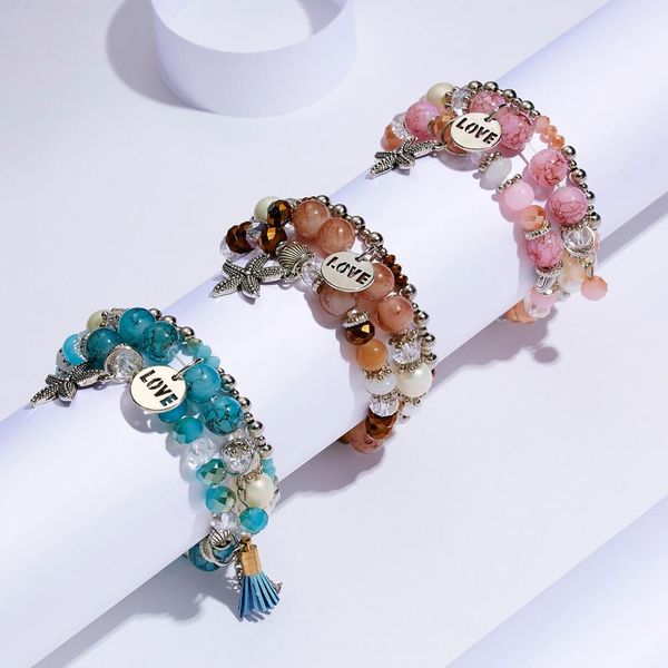 

rinhoo 3pcs set beads bracelets vintage starfish love tassel elasticity bracelets charm jewelry bracelet gift 2019 for women, Black