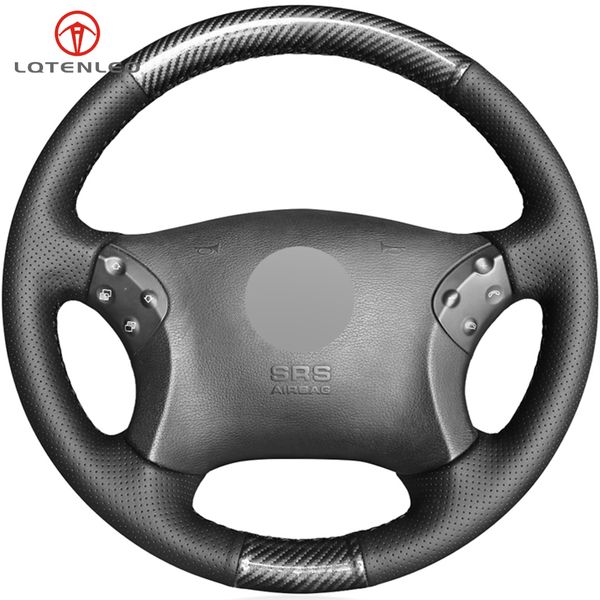 

carbon fiber black artificial leather diy hand-stitched steering wheel cover for mercedes benz w203 c-class 2001-2007