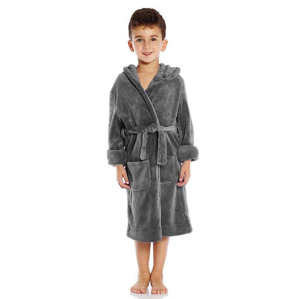 

kids fashion children warm bathrobes boys girls solid color long sleeve hooded bathrobes fashionable warm comfortable pajamas, Blue;red
