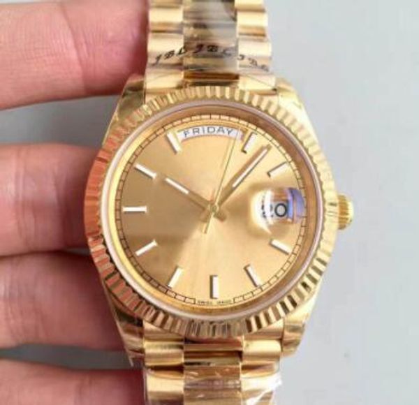 

watch 18k 40mm gold dial sapphire glass automatic movement headband with original fold buckle groove ring, Slivery;brown