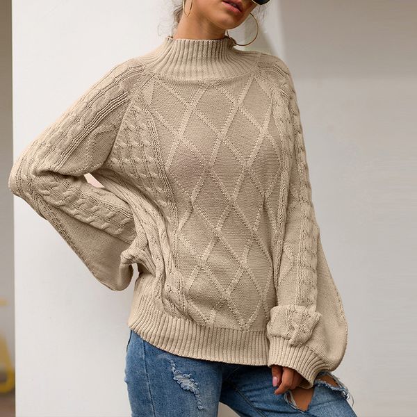 

2019 women sweater autumn winter round neck lantern sleeve solid pullover casual ladies knitted turtleneck sweaters, White;black