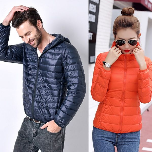

hooded down coats solid color casual outwear clothes lightweight down jacket for men and women, Black