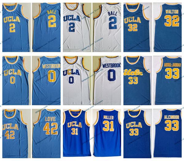 

vintage ucla bruins college basketball jerseys russell westbrook lonzo ball kareem abdul jabbar reggie miller bill walton blue shirts, Black