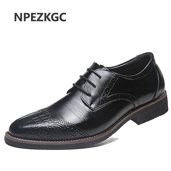 

npezkgc 2019 arrival classic business men's dress shoes fashion elegant formal wedding shoes men lace up office oxford, Black