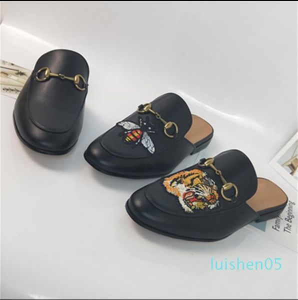 

luxury leather loafers muller designer slipper mens shoes with buckle fashion men women princetown slippers ladies casual mules flats ag03, Black