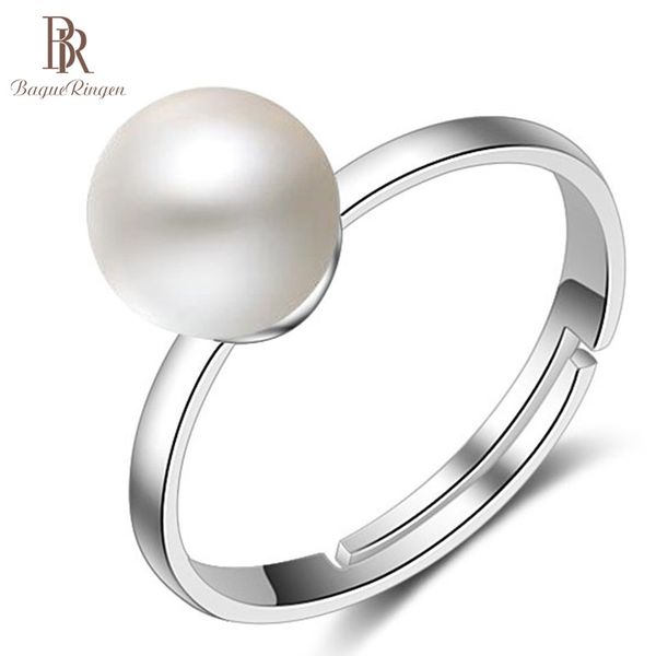 

bague ringen 925 silver ring woman fashion jewelry with round shape freshwater pearl engagement wedding ring fine jewelry gift, Golden;silver