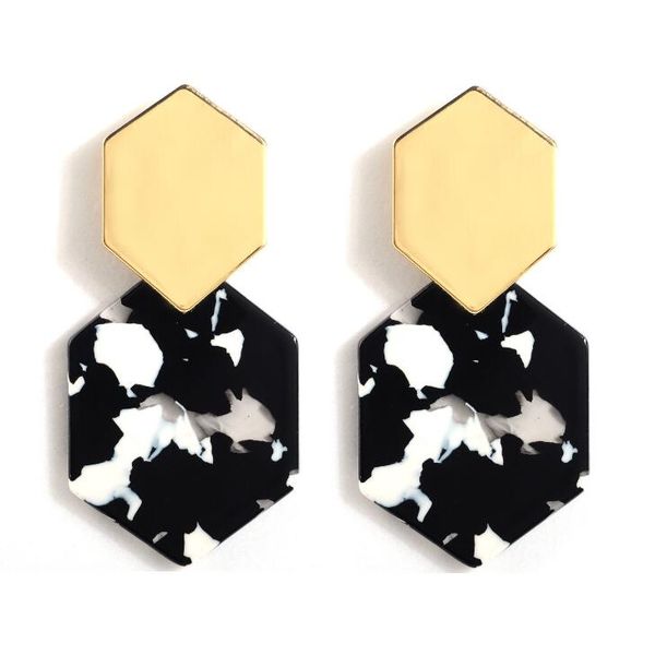 

rhombus drop earrings new geometric hexagonal metal acrylic acetate long dangle earrings ear stud ladies fashion jewelry wholesale, Silver