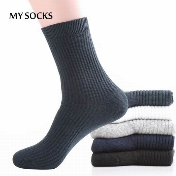 

casual men's business socks for men cotton brand crew autumn winter black white socks meias homens 2 pairs/lot