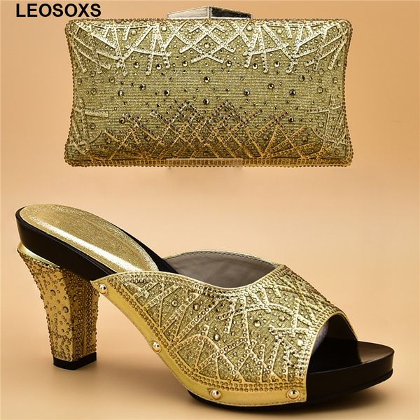 

new fashion summer high heeled shoes for women italian shoes with matching bag set decorated with rhinestone nigerian party shoe, Black