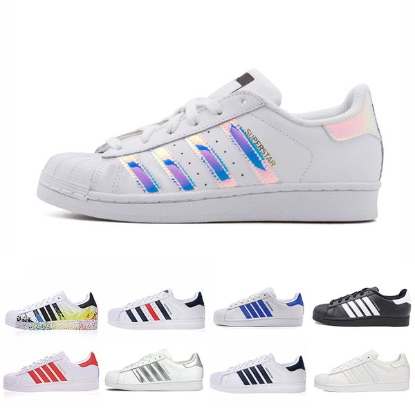 

2019 New Cheap Super Star White Hologram Iridescent Junior Superstars 80s sneakers Pride Womens Mens Trainers Superstar Casual Shoes 36-44