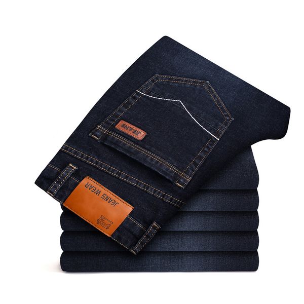 

autumn and winter ultra-stretch fashion casual jeans young men's slim fit straight-cut long pants korean-style trend line men's, Blue