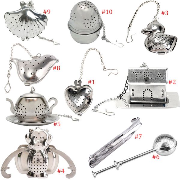 

heart/house/duck/monkey/teapot/ball/bird/shell full shape stainless steel infuser filter strainer tea ball spoon e2s