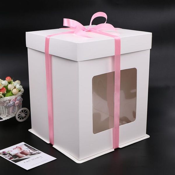 8-Zoll-Fondant-Kuchen-Papierbox mit durchsichtigem Fenster, Bäckerei-Geschenkverpackung, Geburtstagskuchen, weiße Verpackungsbox LX1636