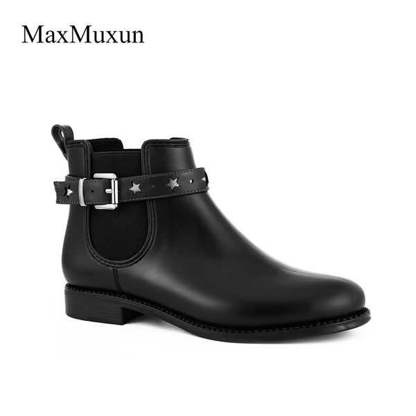 

maxmuxun womens pvc ankle rain boots new arrival female waterproof buckle round toe black rainboots outdoor hunting shoes