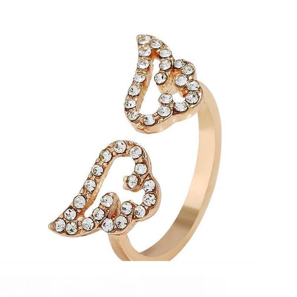 

new fashion angel wing opening ring with rhinestones cute girls middle rings 3 colors micro zircons women jewelry gift lady accessory, Silver