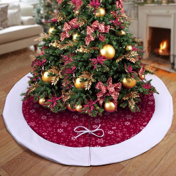 Acquista Ourwarm Velvet Albero Di Natale Gonne Decorazioni Di Natale Casa Borgogna Tradizionale Rosso E Bianco Fiocchi Di Neve Albero Gonna A 2082
